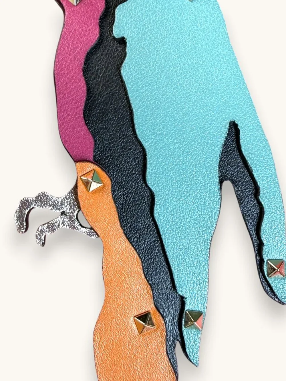 Valentino Garavani Multicolor Leather Parrot Rockstud Bag Charm Keychain w/COA